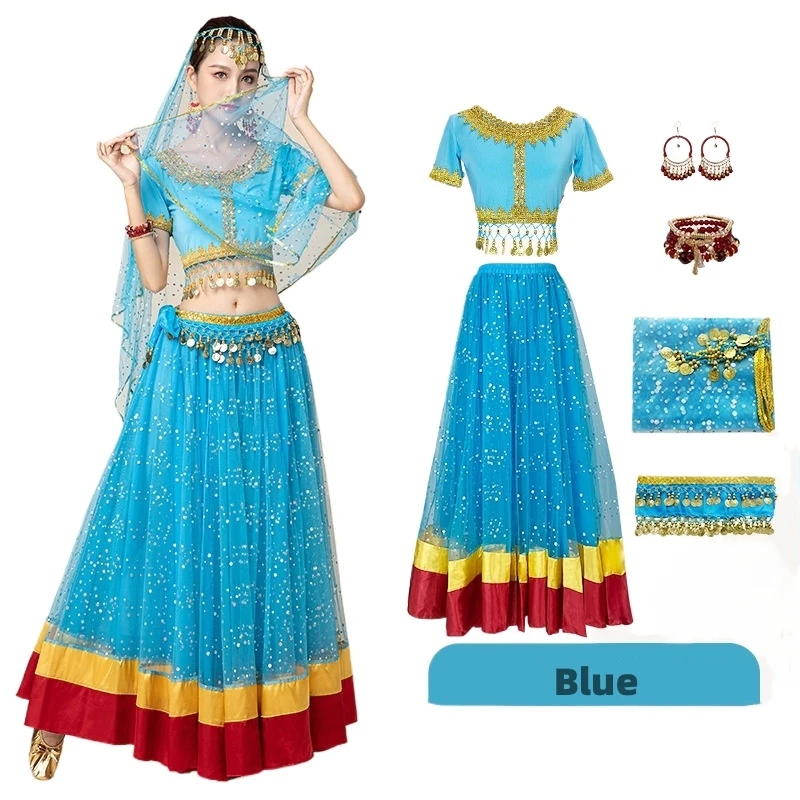 Indian Princess Belly Dance Festival Costumes Swing Long Skirt Group Annual Convention Costumes Sari Female Performance Outfit