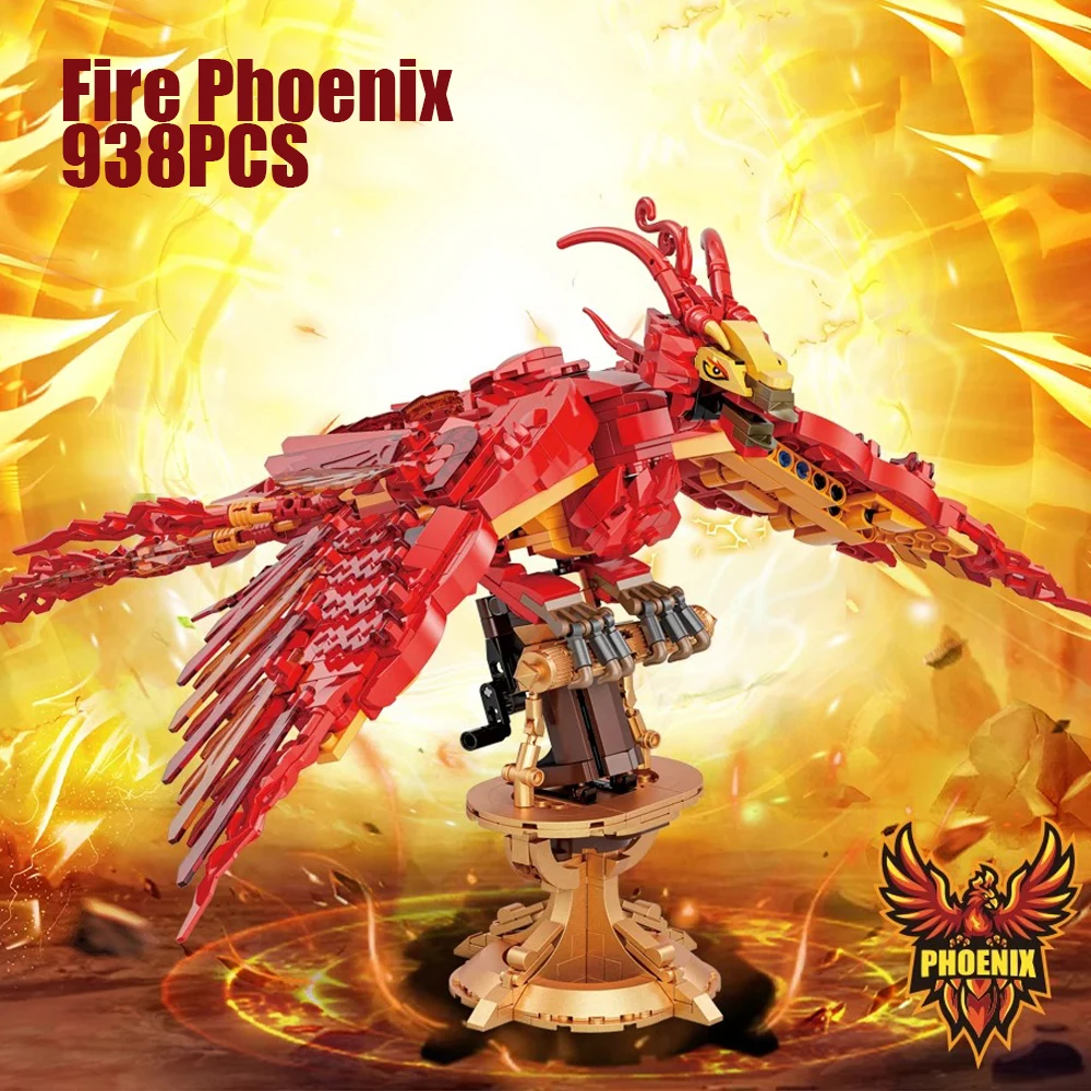

938PCS Magic World Fire Phoenix Building Blocks Display Model Chinese Mythical Beasts MOC Bricks Assembly Toys Christmas Gifts