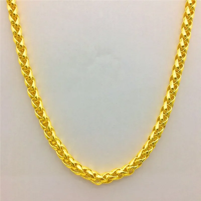 Fashion Luxury Thailand Sand Gold 14K Necklace Thick Yellow Gold Chain Necklace for Women Men Wedding Engagement Jewelry Gifts