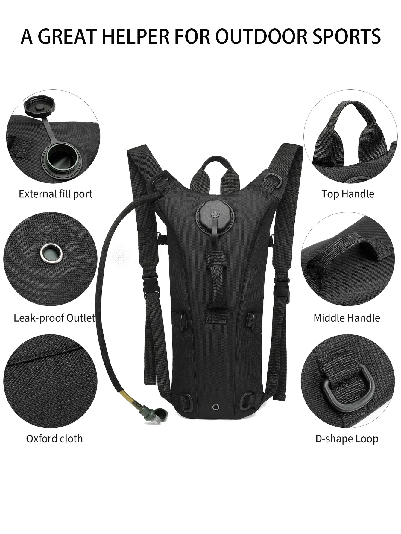 Outdoor-Trinkrucksack, 3 l Wasserblasen-Rucksack, wasserdichter Wasserbeutel für Laufen, Wandern, Radfahren, Radfahren, Jagd, Camping – Detail 3
