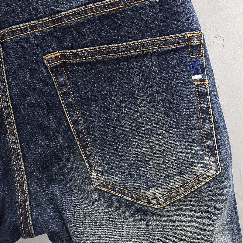 Fashion Designer Men Jeans High Quality Retro Washed Blue Elastic Stretch Slim Fit Ripped Jeans Men Vintage Casual Denim Pants