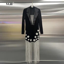 VGH Patchwork Tassel women's Sexy Slimming club Dresses Deep V Neck Long Sleeve High Waist luxury Dress Female Fashion Style new