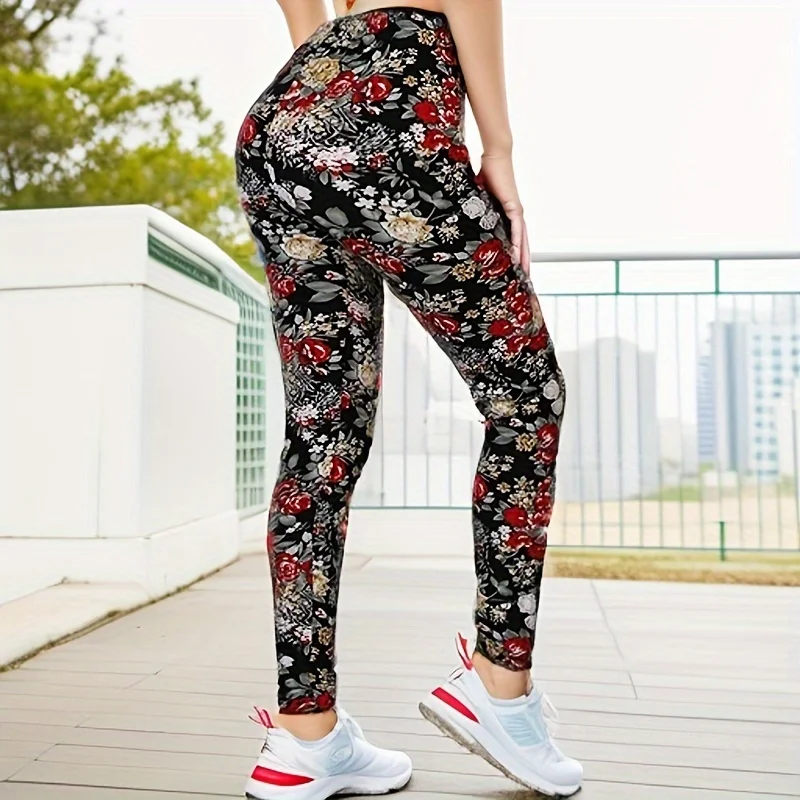 PD284 European and American Fashion Leggings, WOMEN\'S Floral Prints, Fitness and Leisure Leggings, High Elasticity Leggings