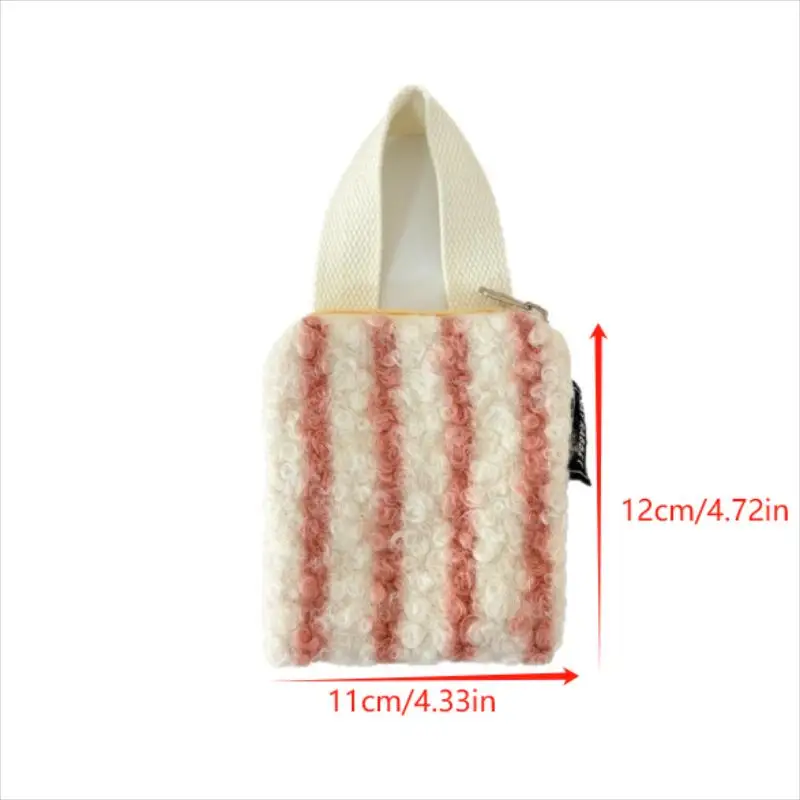 Borsa da polso portatile a righe in peluche stile semplice Portamonete Borsa leggera con cerniera ad alta capacità Borsa per cosmetici per ragazza