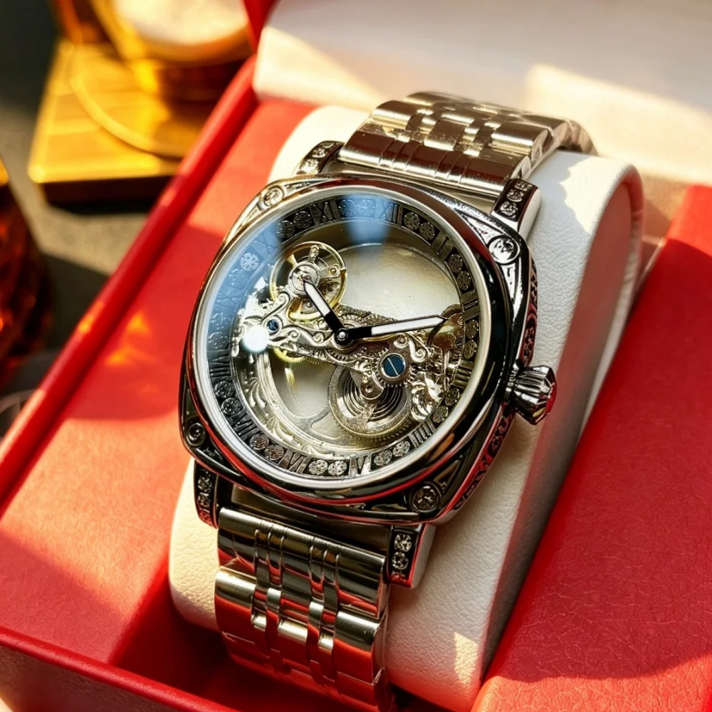 fully-automatic-hollow-out-men's-mechanical-watch-square-steel-band-wristwatch-business-light-luxury-waterproof-luminous-men's-watch-trendy-versatile-light-luxury-gift-mechanical-watch