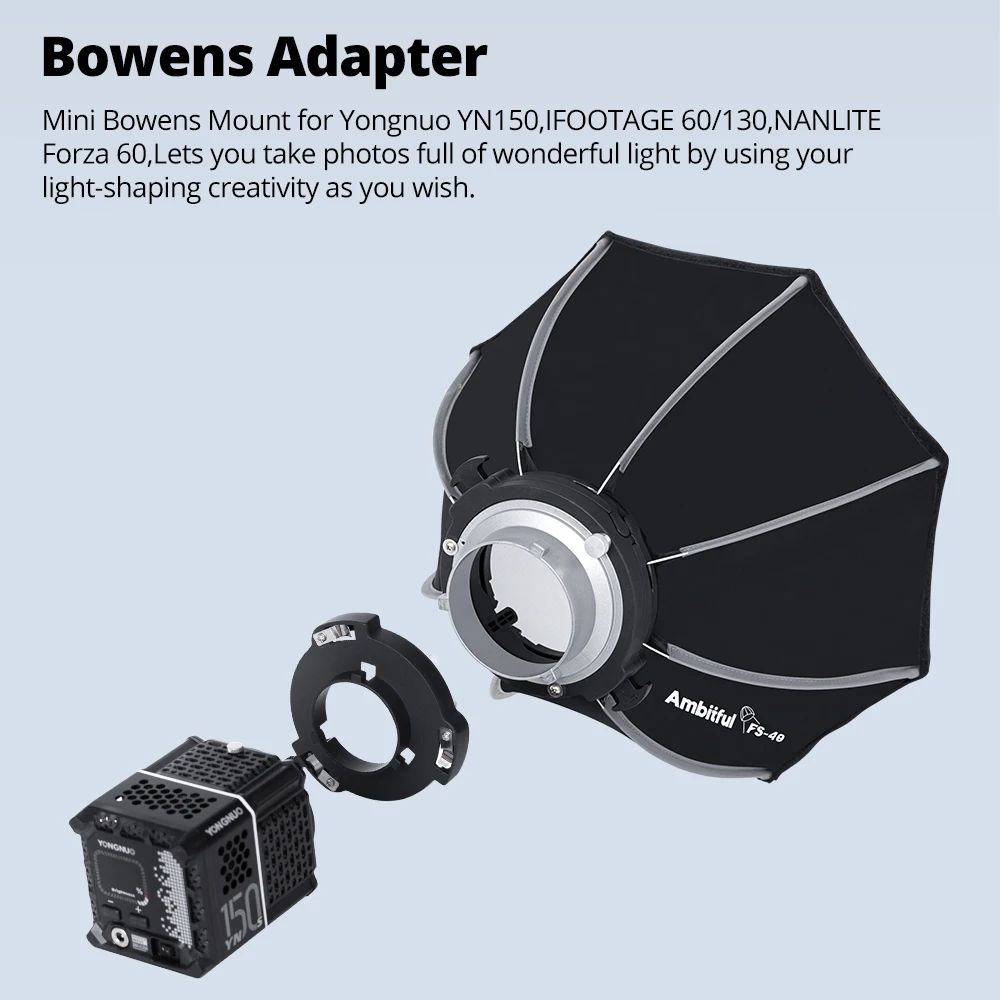 Ambitful MB01 MB02 حامل صغير إلى بوينز محول تركيب إعداد سريع لـ YONGNUO YN150 IFOOTAGE 60/130 NANLITE Forza 60 Softbox