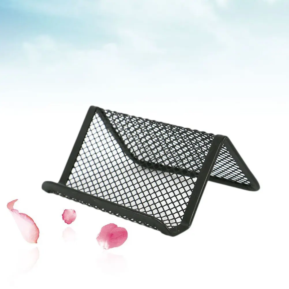 

2Pcs Desktop Business Card Mesh Holder Display Stand Metal Organizer Business Card Storage Rack Office Desk Accessories Black