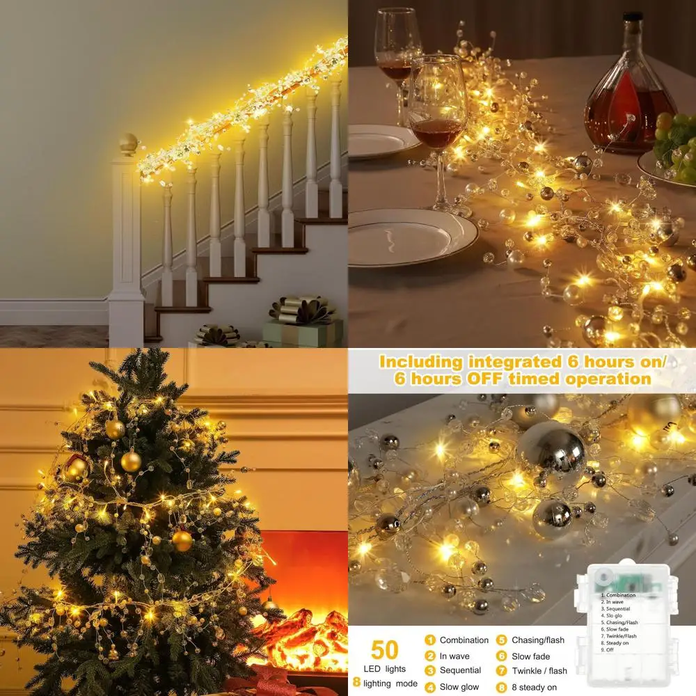 

Рождественская гирлянда из бисера с 8 функциональными огнями и таймером, блестящие акриловые кристаллы, упаковка из 2 предметов для домашнего праздничного декора