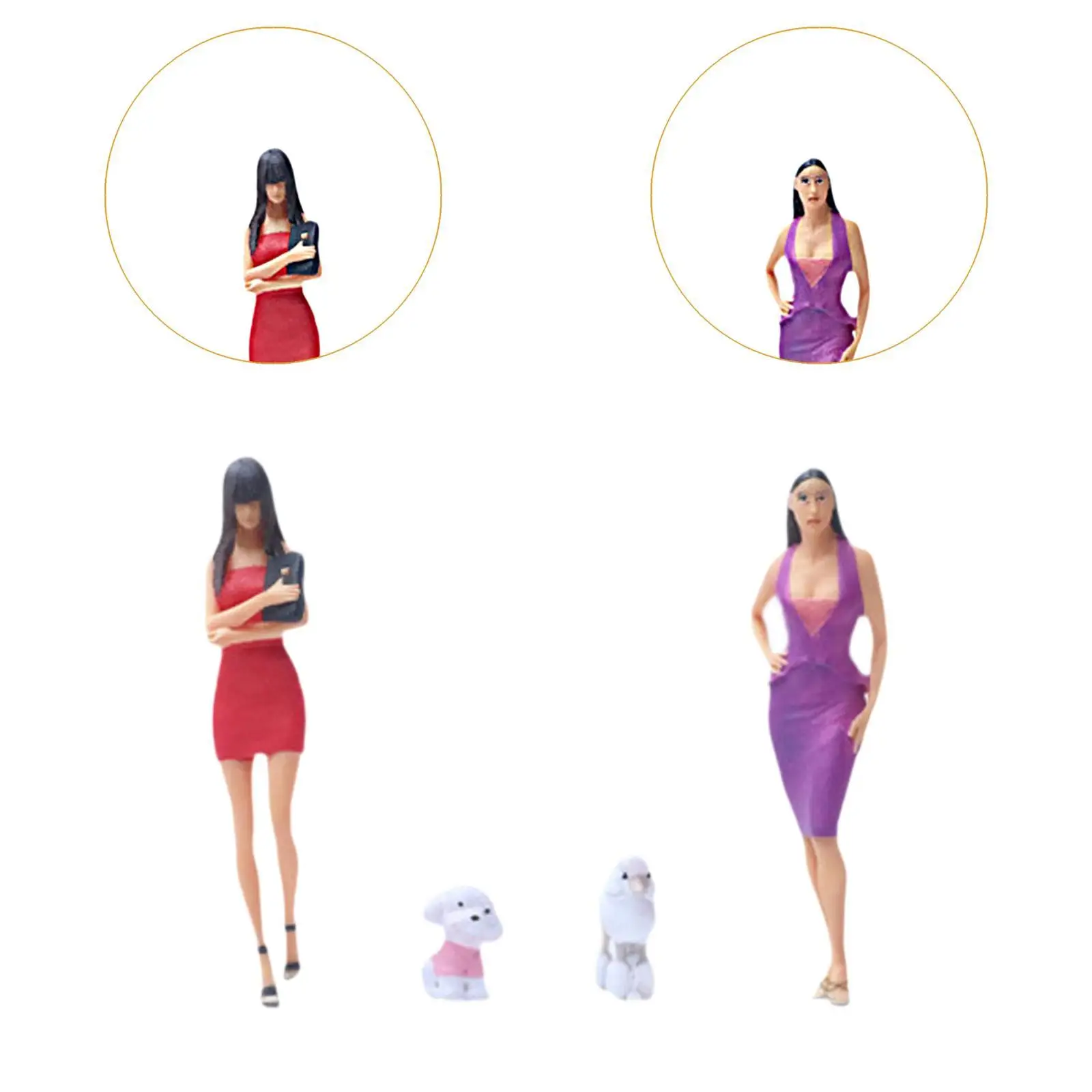 2 Stuks 1/64 Diorama Feamle Figuur Met 2 Hond Fariy Tuin Foto Props Hars Handbeschilderd Decoratie Karakter Beeldjes Voor kinderen