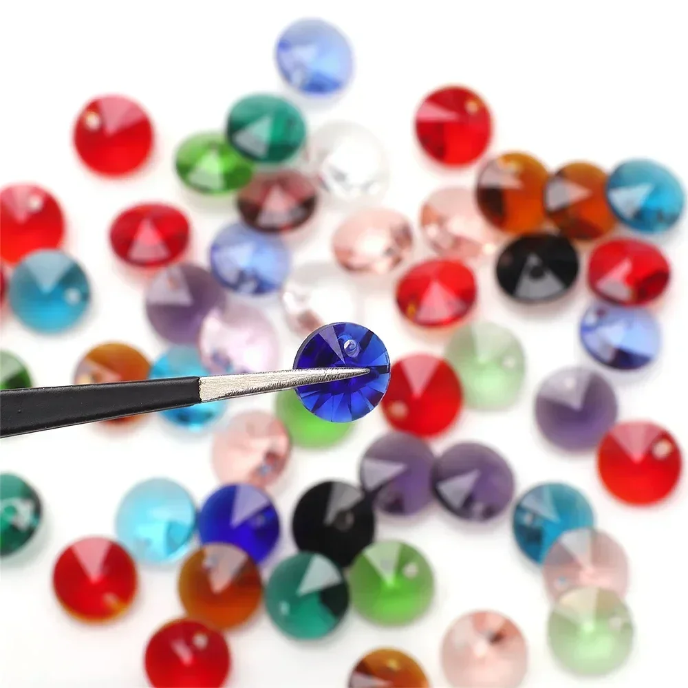 8MM 50Pc Glass Satellite Crystal Diamond Rivoli Pointed Back Round Pendant Beads For DIY Making Costume Jewelry Accessories