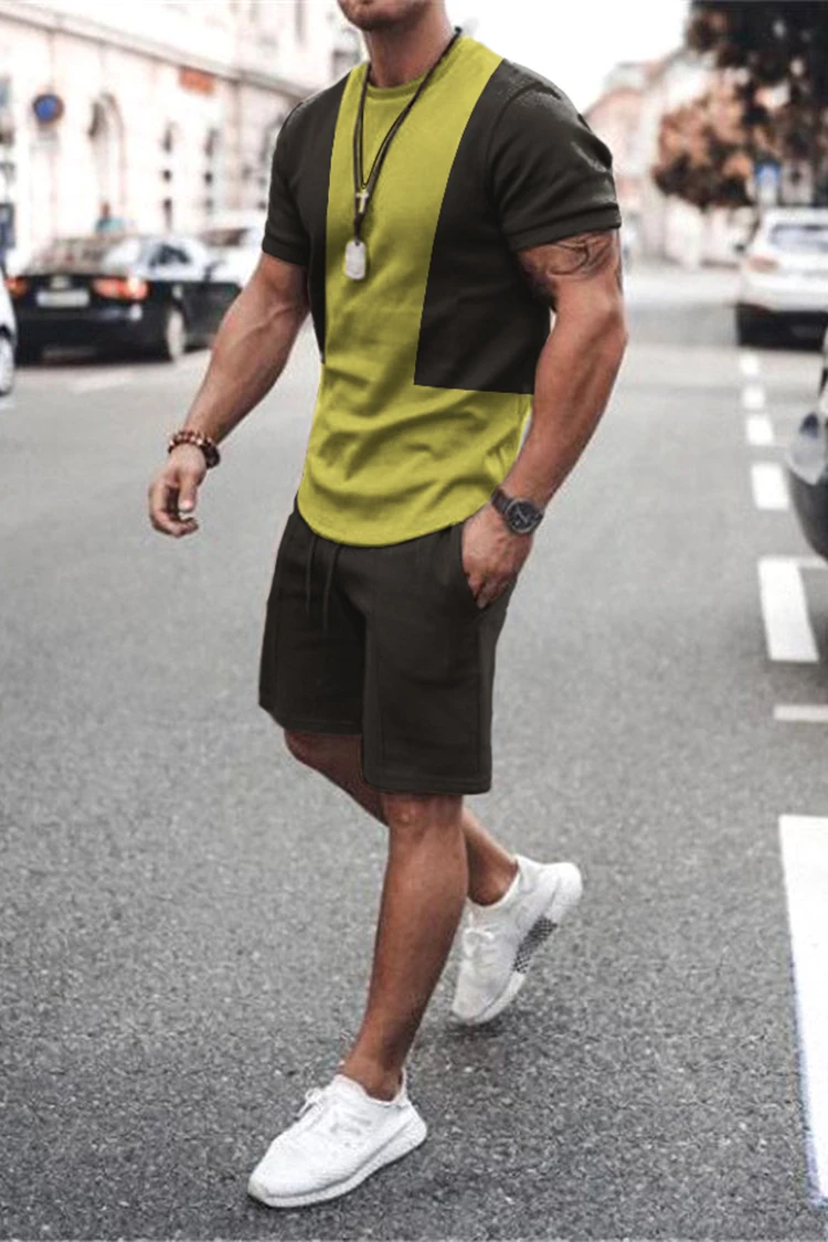 Sommer Männer setzt Shorts Outfits männliche Kleidung Straße T-Shirt zweiteiligen 3D-Druck lässig O-Ausschnitt Trainings anzug übergroße Strand Sport bekleidung – Detail 16