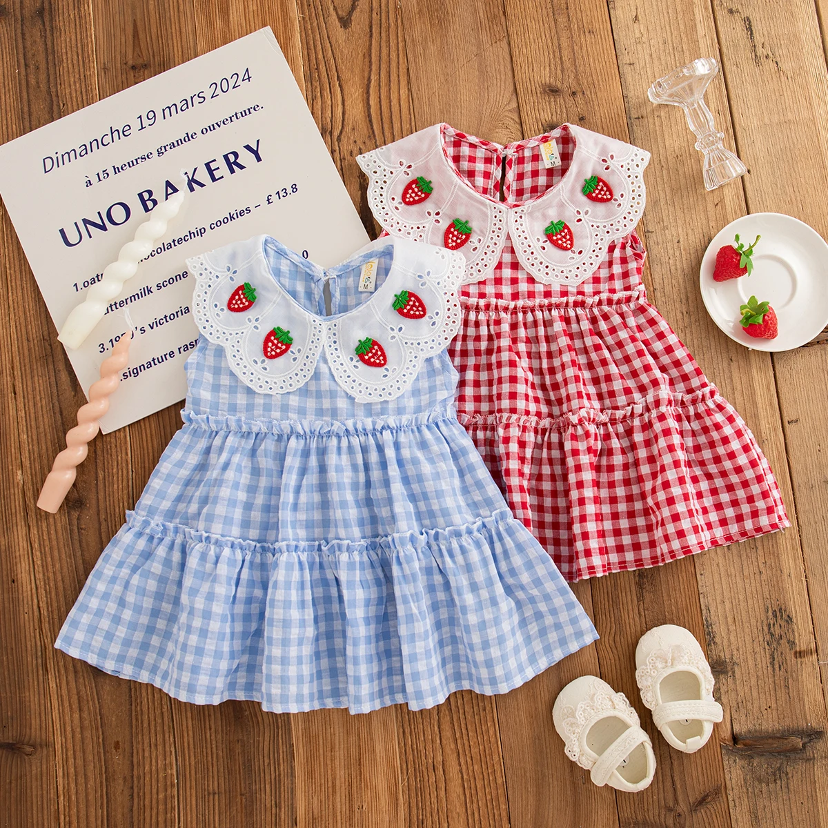 Baby Mädchen Kleid Sommer Erdbeere Druck Plaid Baumwolle Ärmelloses Mädchen Kleid Nettes Mädchen Strand Kleid Baby Kleidung Mädchen ﻿