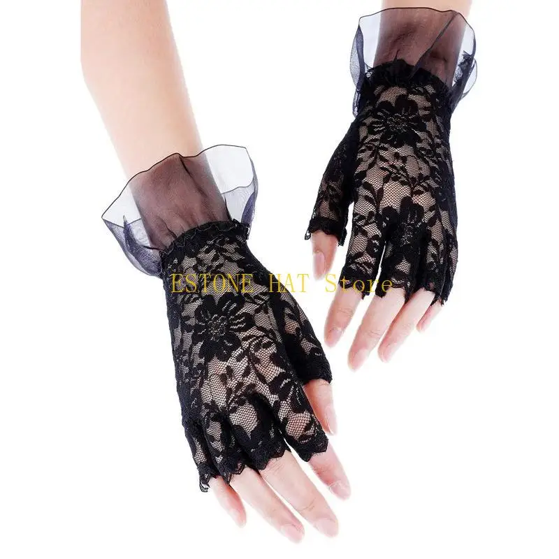 49MF Summer for Touch Screen Gloves Wedding Party Bride Mittens Lace Half Finger Glov