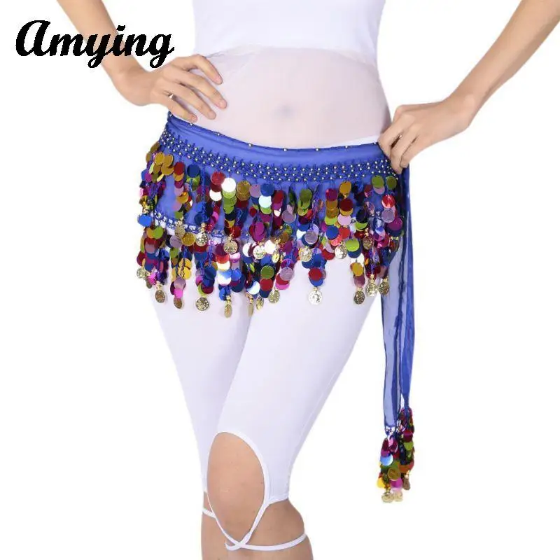 Belly Dancing Colorful Hip Scarf Oriental  Arab Dance Performance Sequins Waist Scarf for Women Sequins Belt Hip Wrap Skirt New