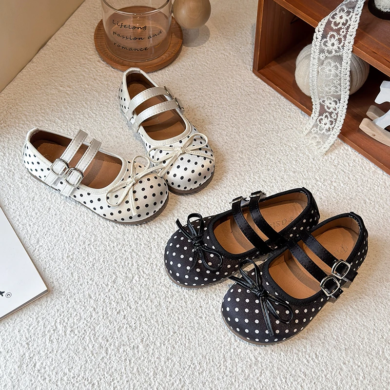 

Spring Girl's Mary Jane Flats Polka Dot Double Strap Elegant Kids Ballet Flat For Daily Wear Charming Children Shoes 23-33