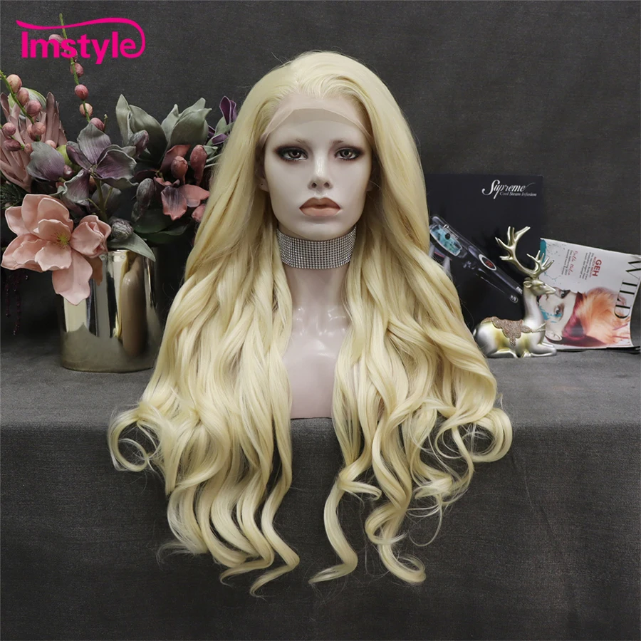 Imstyle-peluca larga de encaje frontal para mujer, cabellera sintética de fibra resistente al calor, ondulada Natural, para uso diario, Cosplay, 613