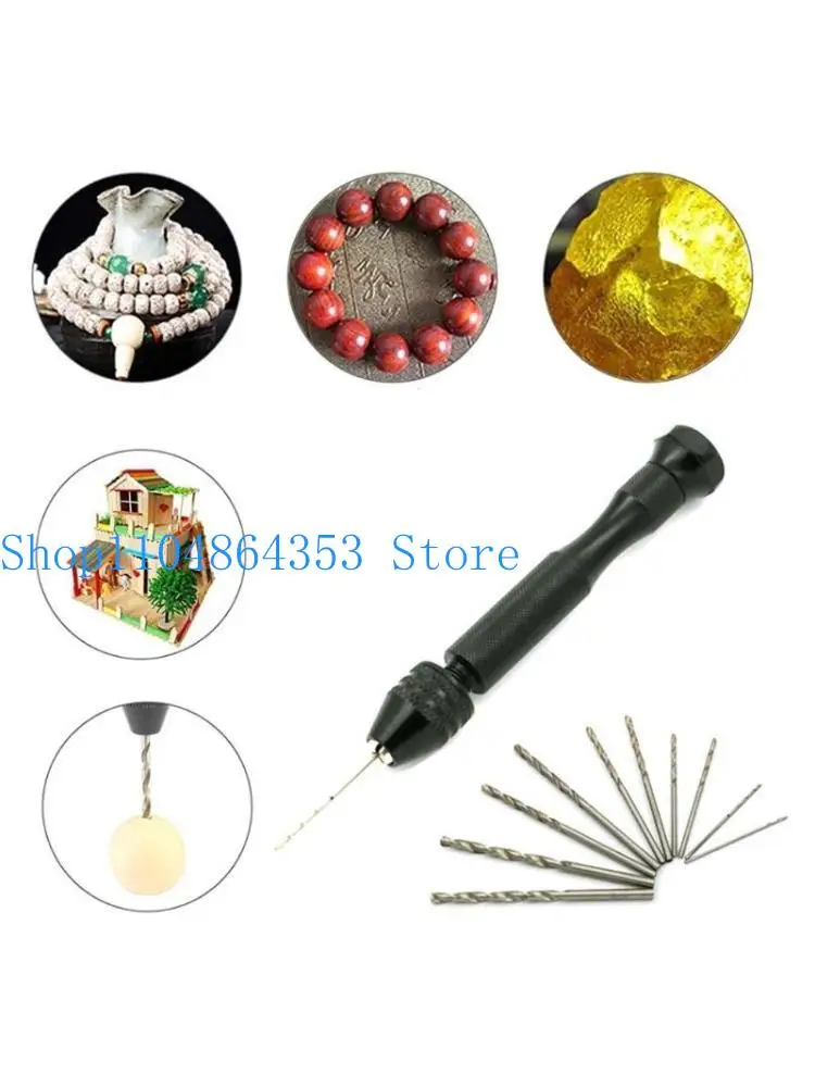 652F Pin Vise Hand Drill with 10 Drill Bits Manual Craft Mini Drill for Sharp HSS Micro Mini Twist Drill Bits Set Hole Maker