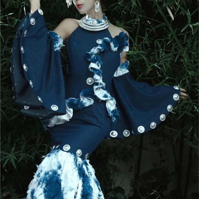 Costumes ethniques teints par nouage, cheongsam, jupes en queue de poisson, robes de soirée, style voyage, photographie et vêtements de portrait