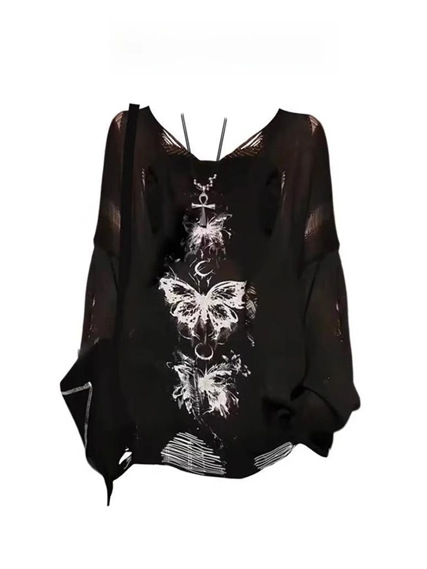 

Женская свободная вязаная футболка с вырезами, осенний модный дизайн, повседневный комфортный топ с V-образным вырезом и длинными рукавами