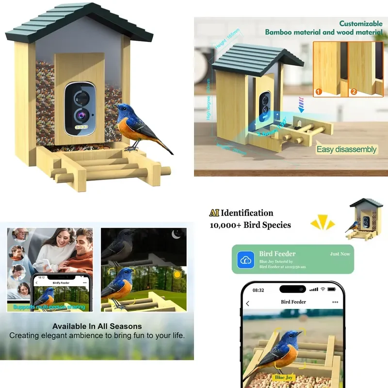 Wifi AI Identify IP66 Solar Smart Bird Feeder Night Security Camera Bird Pet Feeder With Camera