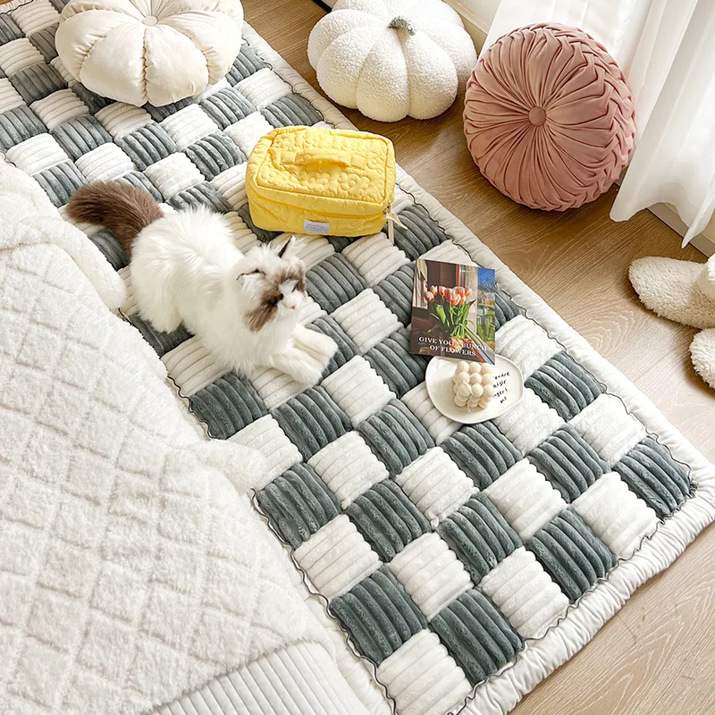 S/M/L Fuzzy Cream-Coloured Plaid Couch Cover Anti-Slip Pet Mat Bed Magic Sofa Protective Cover Pet Blankets For Dogs Cats 1pcs