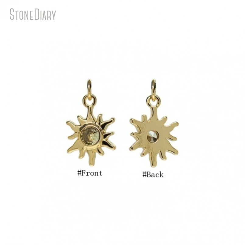 5Pcs Wholesale Gold Color Copper Invisible Setting Cubic Zirconia Sun Jewelry Pendant PM50352