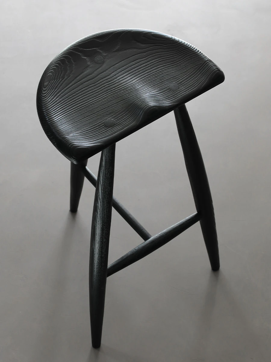 كرسي مرتفع للمنزل مصنوع من الخشب الصلب على طراز Lane Jubi-sabi، كرسي بار متفحم باللون الأسود، مقعد للبار