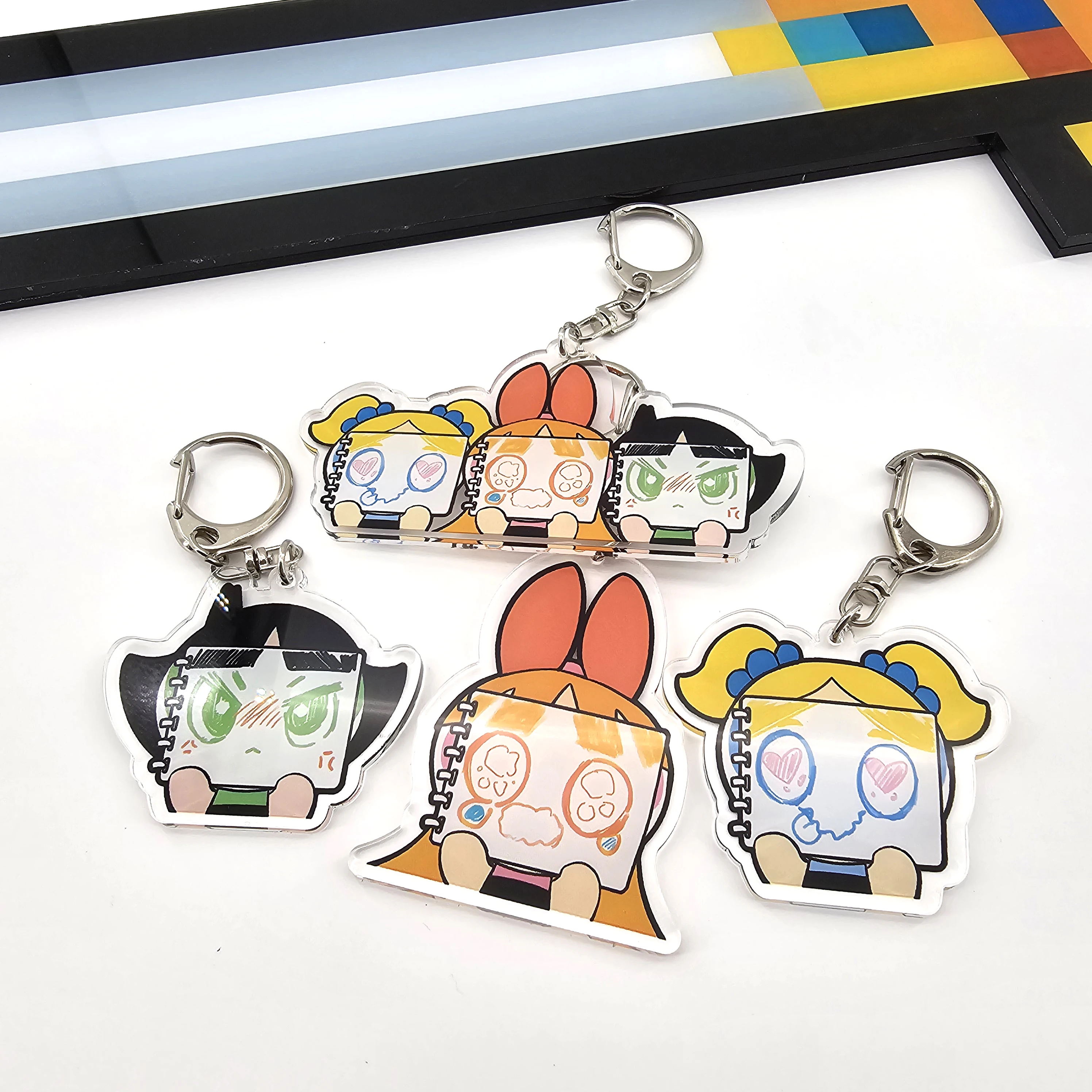 The Powerpuff Girls Creative Acrylic Keychain for Women Men Fans Cartoon Cute Pendant Keyring Gifts Keys Holder Arcane llaveros