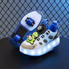 

Two Wheels Unisex Children LED Shoes Fashion Swivel Button USB Recharge Roller Skates Mesh Breathable Kids Sneakers Size 28-37