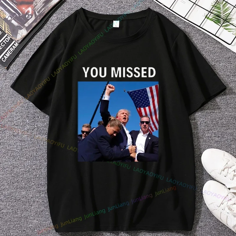 Donald Trump You Missed, Gunfight, Still Standing Never Surrender Printed T-shirt Summer Crew-neck Oversized Short-sleeved Shirt