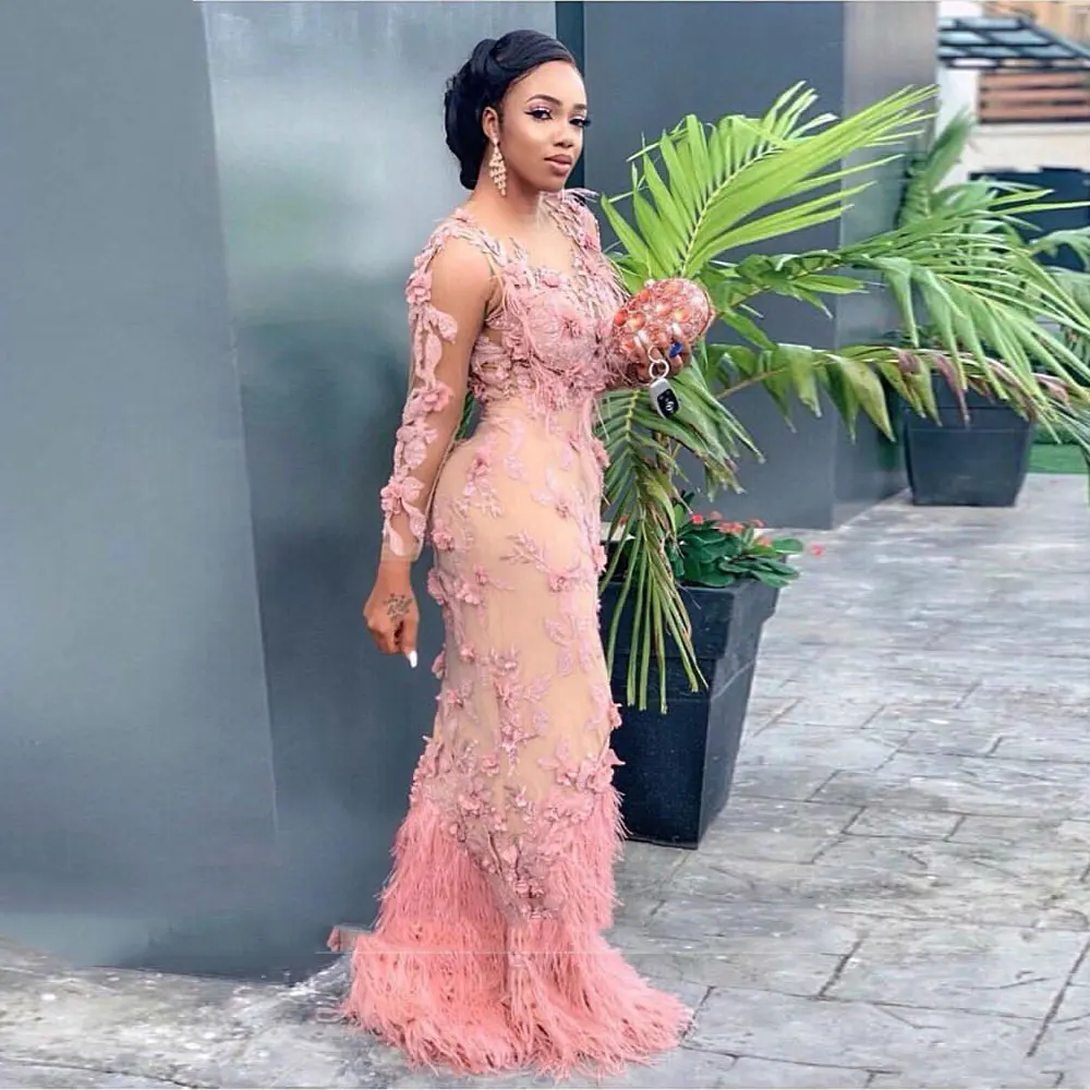 

African Bride Pink Evening Dresses Women Mermaid Sweetheart Sequins Wedding Party Dress Vestidos Fiesta Gala Robe Prom Gowns