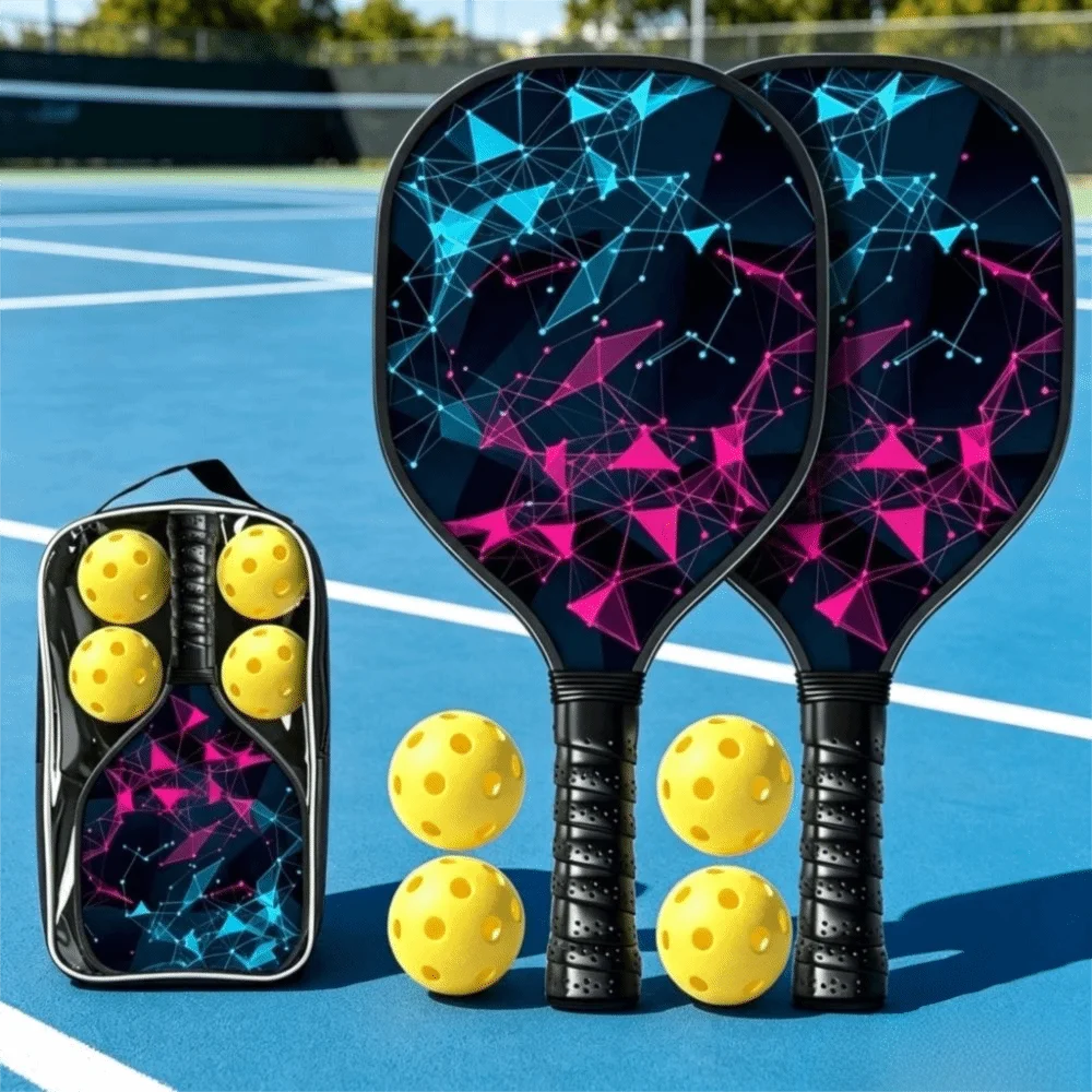 Lightweight Pickleball Paddle Set Breathable Shock Absorbing Handle Pickleball Racket Set Fiberglass Large Sweet Area