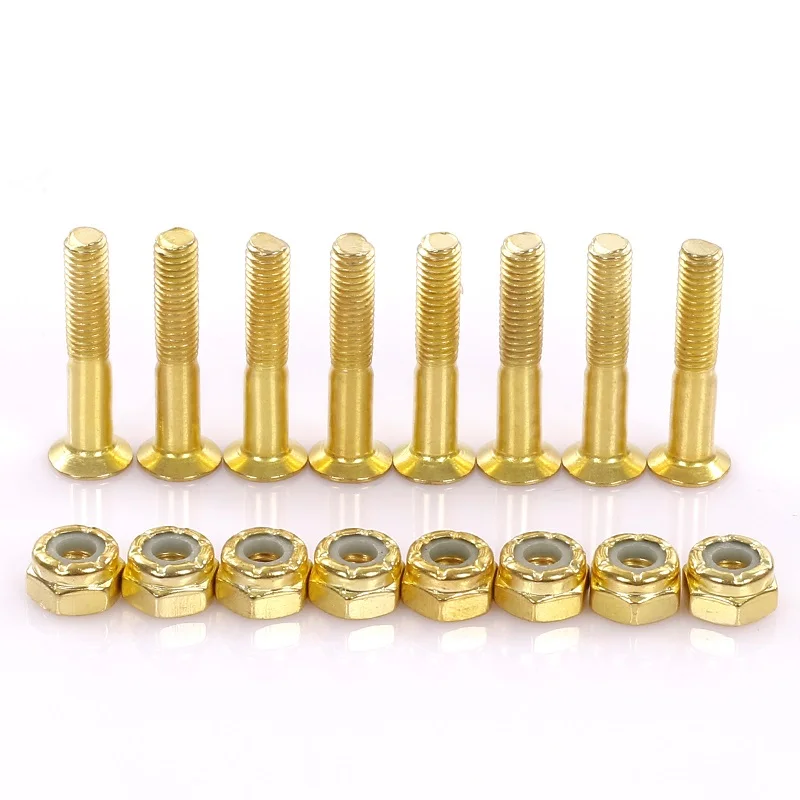 26pcs Skateboard Parts golden color combo 8pcs skateboard hardware 2pcs skateboard truck kingpin 4pcs cup washer bearing rings