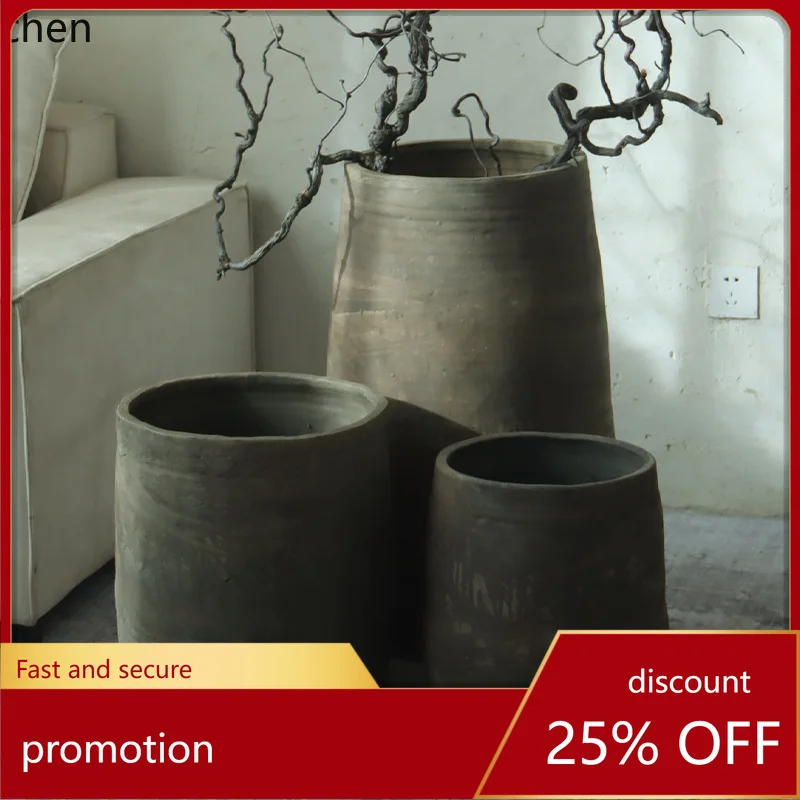 

Hxl cylindrical open-mouthed earthenware jar floor-standing vase ornaments for b&b landscaping