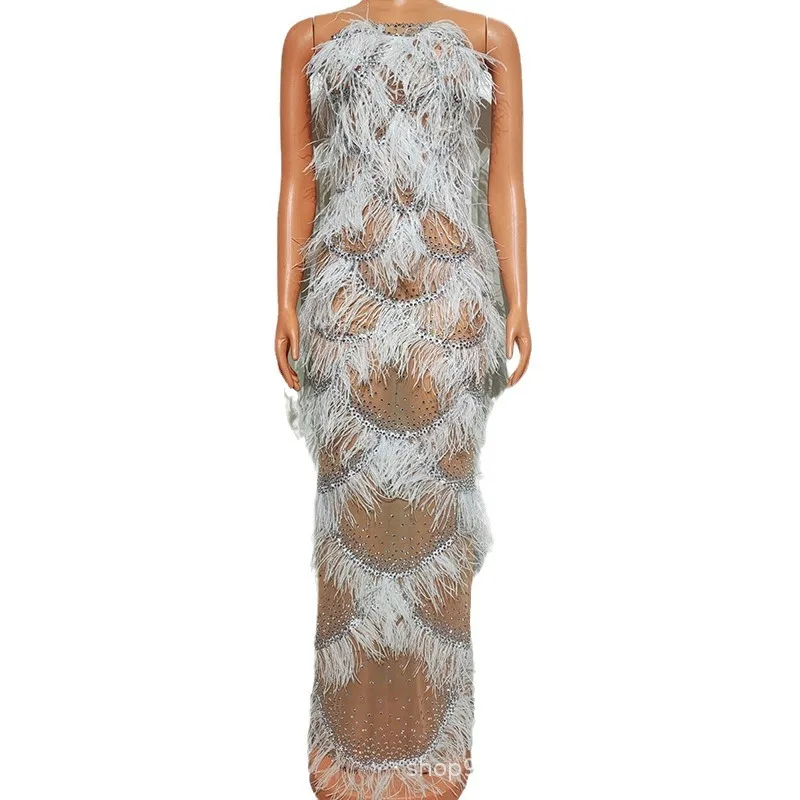 

Топ с перьями, свободное дышащее платье, день рождения, мастер церемоний, помолвка, банкет, звезда, костюм для красной ковровой дорожки, халат Femme