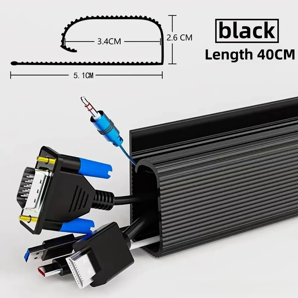 40cm PVC Desk Cable Tray Cable Management Under Desk Channel Cable Raceway Cord Hider No Drilling for Home Office Wire Organizer