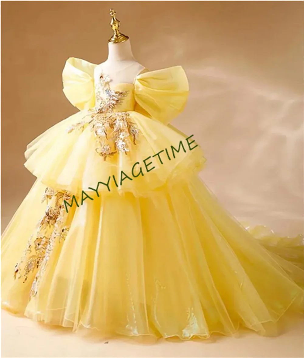 

Luxury Princess Flower Girl Dress Floral Embroidery Long Trailing Host'S Show Performance Teen Children Pageant Bown