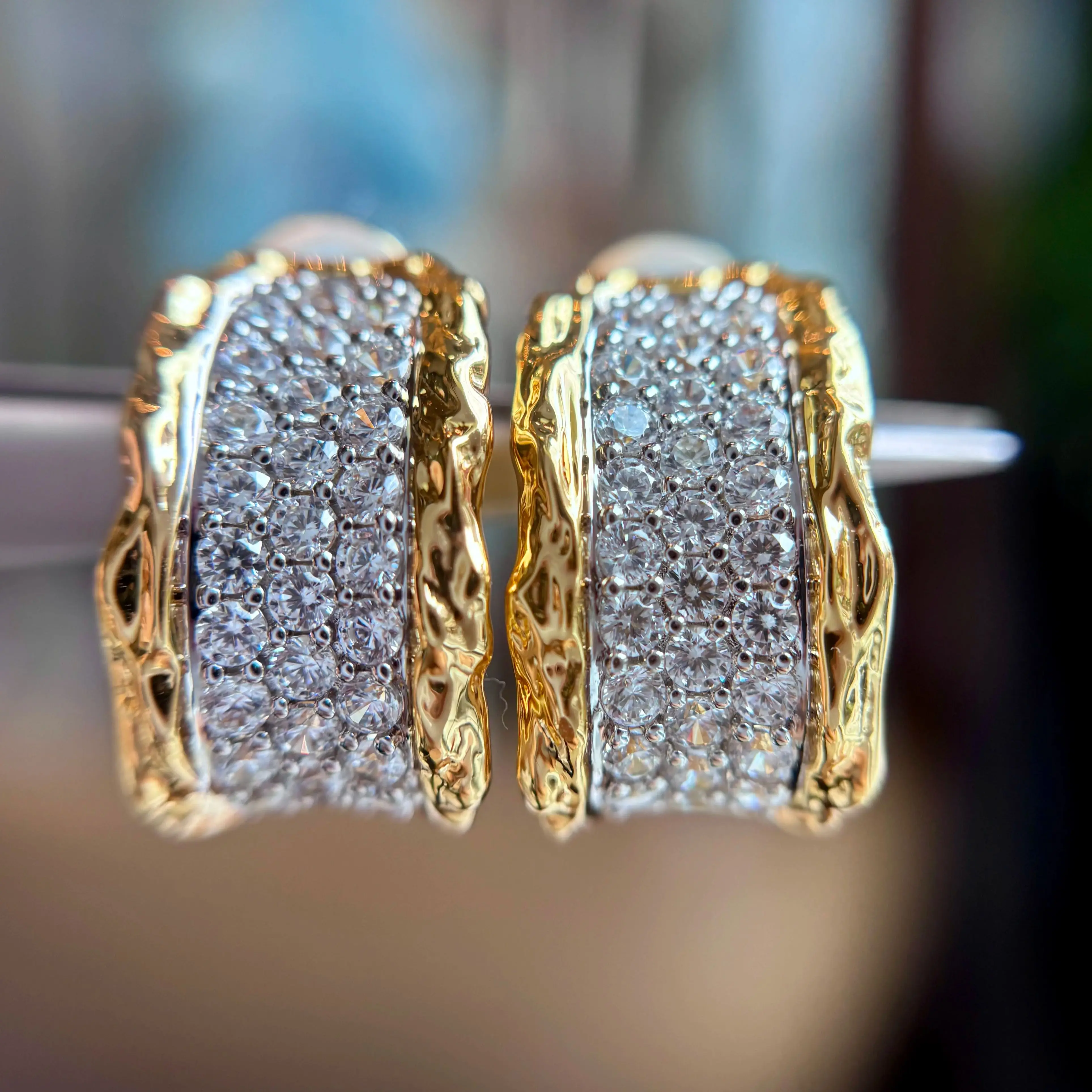 Italian jewelry style S925 silver thickly plated with genuine gold, diamond-encrusted, ultra-sparkling golden earrings for autum