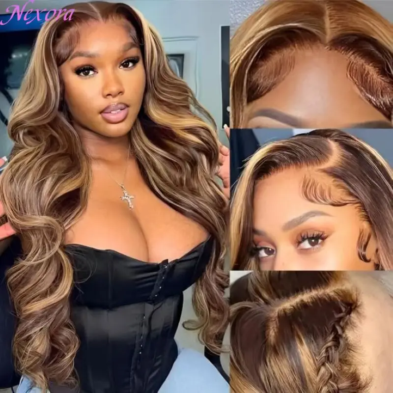 Nexora شعر الإنسان Hd أمامي 13x6 شعر مستعار موجة جسم الإنسان تسليط الضوء على شعر مستعار شعر الإنسان 13x4 Hd الدانتيل شعر مستعار أمامي شعر مستعار الجسم موجة 4/27