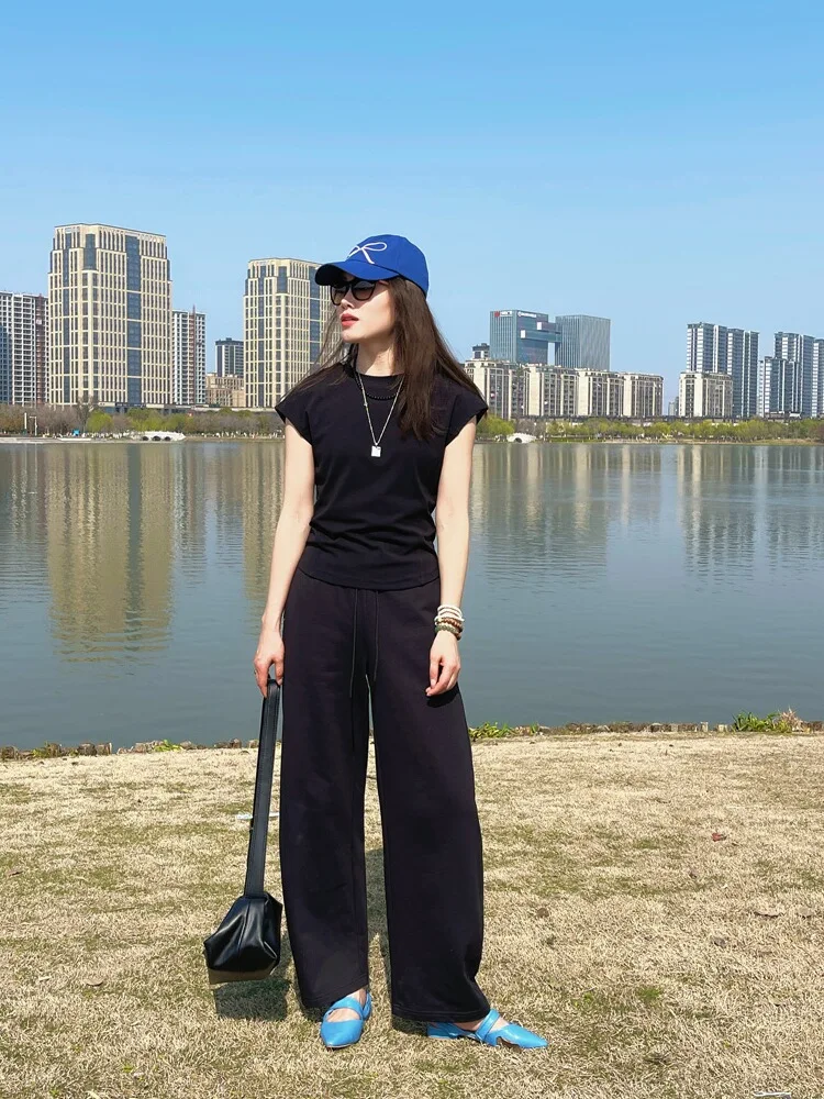 

Женские модные универсальные повседневные брюки с высокой талией, широкими штанинами и прямым кроем, эластичные, спортивные, длинные, для уличного стиля