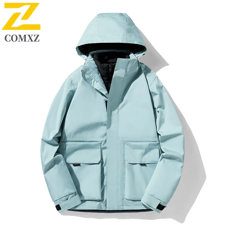 COMXZ Outdoor Skiing Mens Down Jacket Brand Luxury Hooded Thickened Warm Parka Casual Street Style Lightweight Winter Clothing