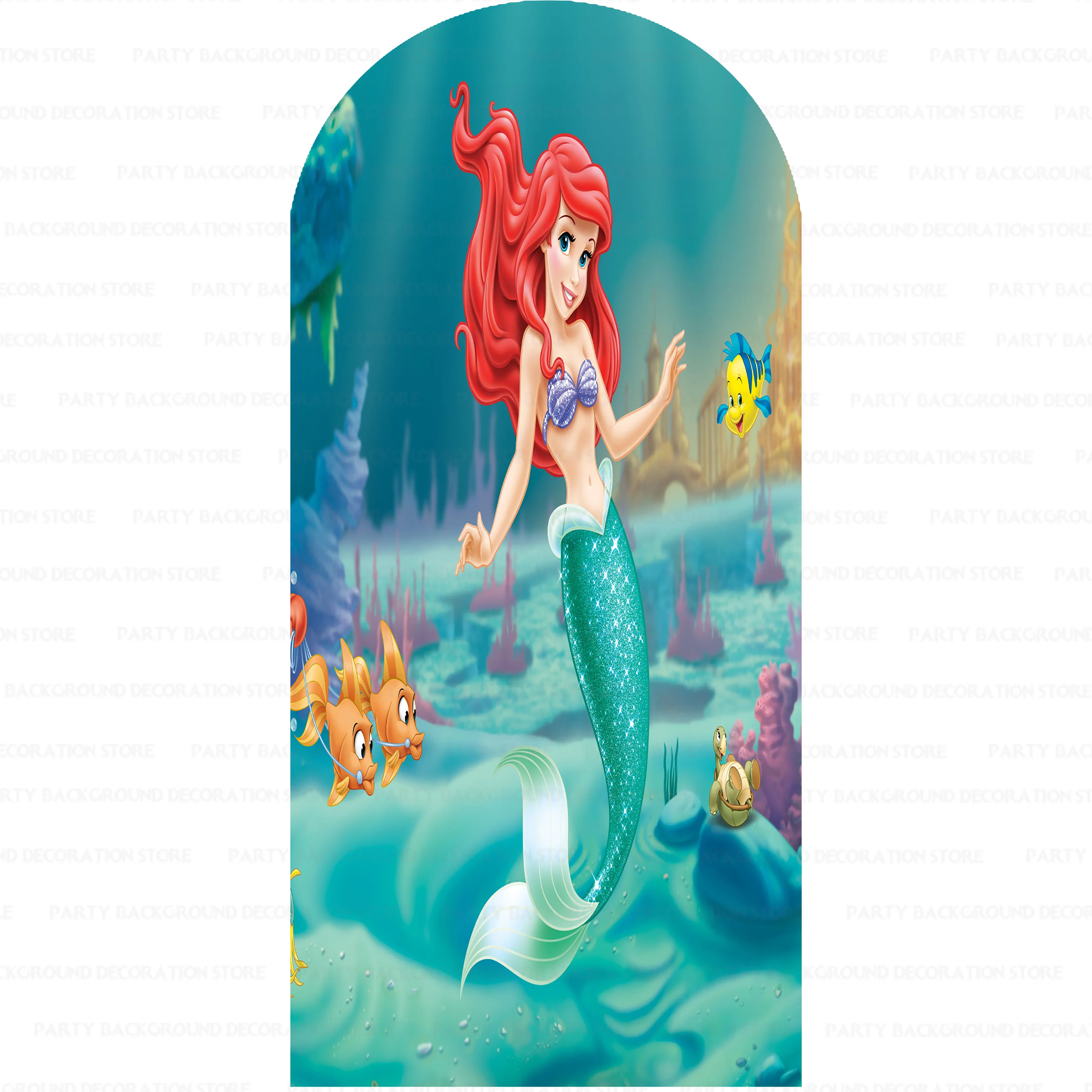 Imagem -04 - Cenário Disney da Pequena Sereia Ariel para Crianças Princess Arch Decoração de Fundo Fotografia Decoração de Festa de Aniversário Baby Shower Submarino