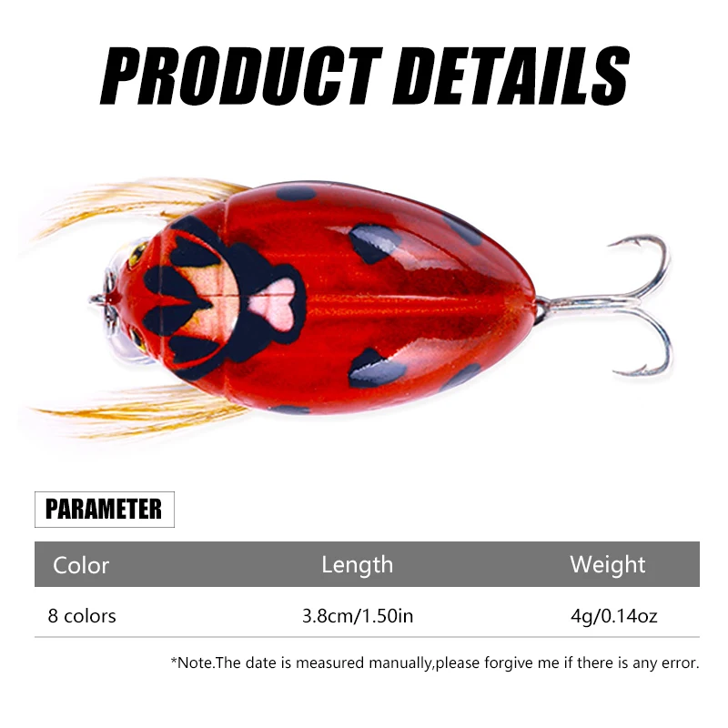 HENGJIA 1PCS 3,8 cm 4g Künstliche Marienkäfer Angeln Köder Zikade Käfer Insekt Wobbler Angeln Lockt Topwater Für bass Karpfen Angeln – Detail 1
