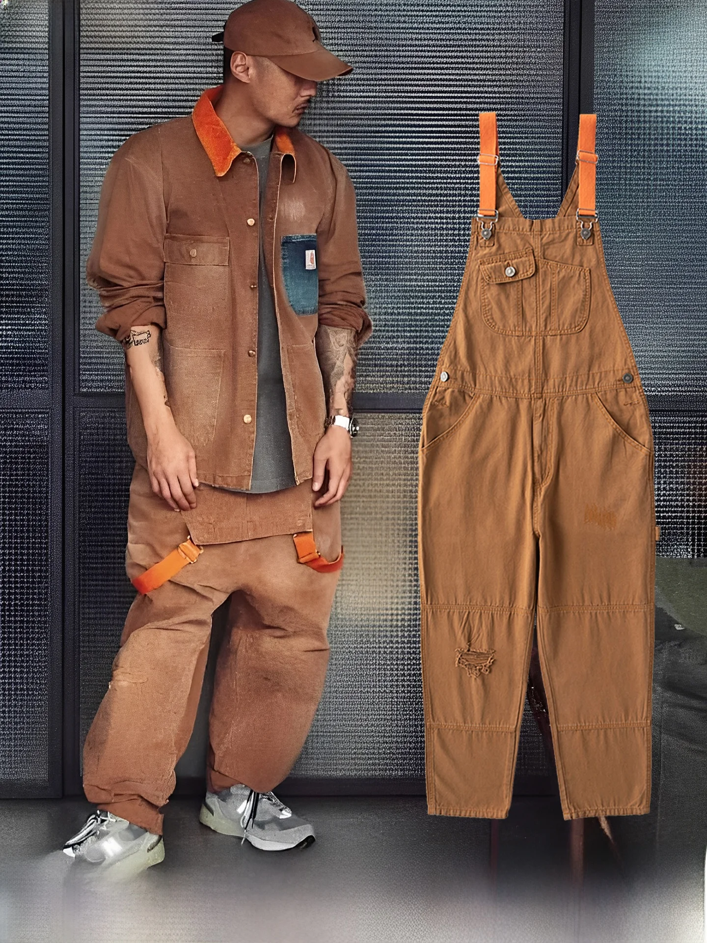 

Американский мужской комбинезон на молнии в стиле ретро, цвет блузки, свободные длинные брюки цвета хаки, комбинезон, повседневная одежда, уличная одежда