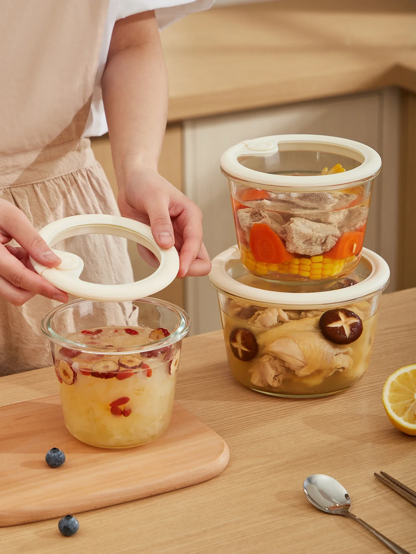 Portable Glass Soup Bowl Microwave Safe Leakproof Lunch Box Work Carry out Freshness Box Durable Cylinder Shape Single Compar...