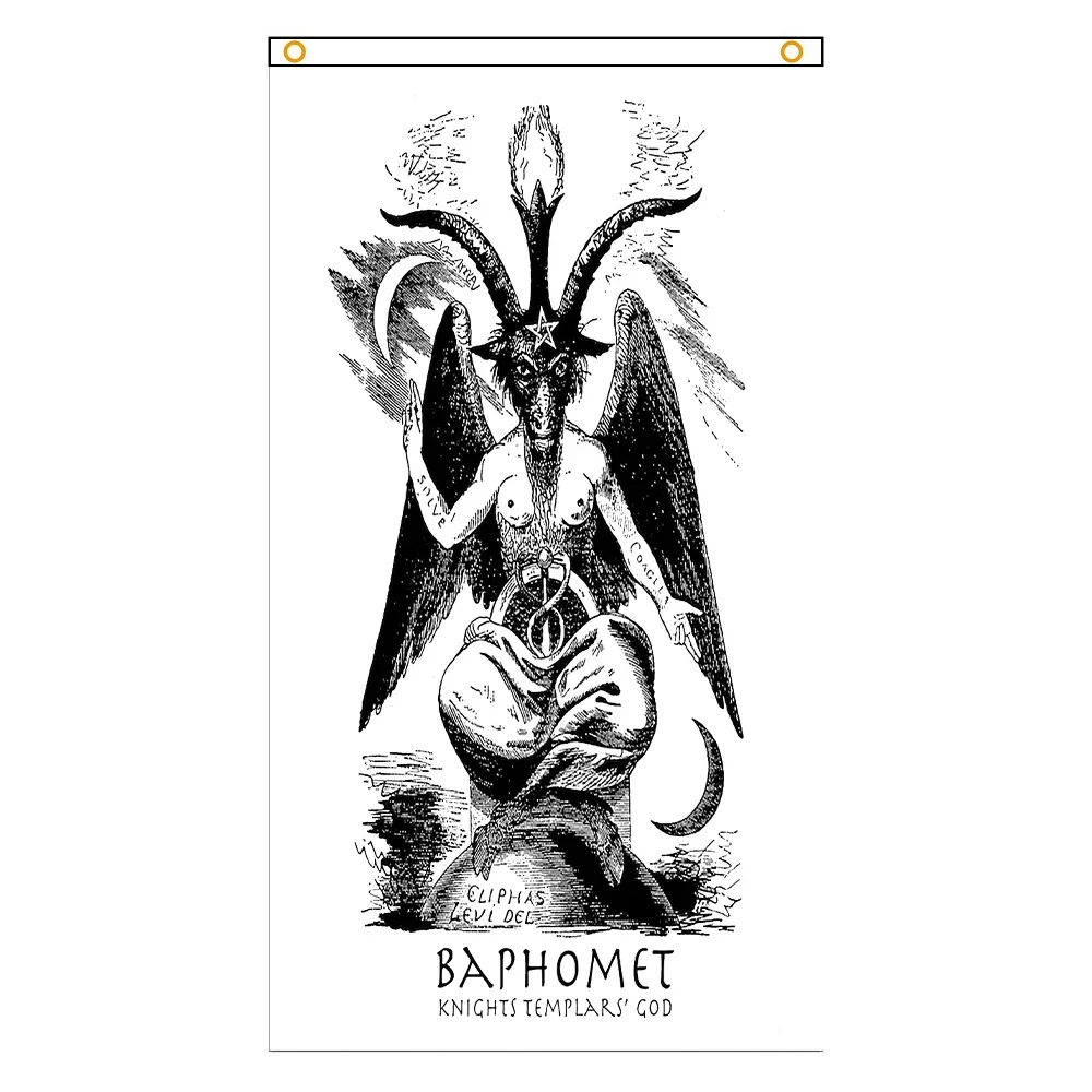 90x150cm Black And White Baffmet Demon Goat Head Pentagram Satanic Tapestry/Flag Hippie Skeleton For Décor