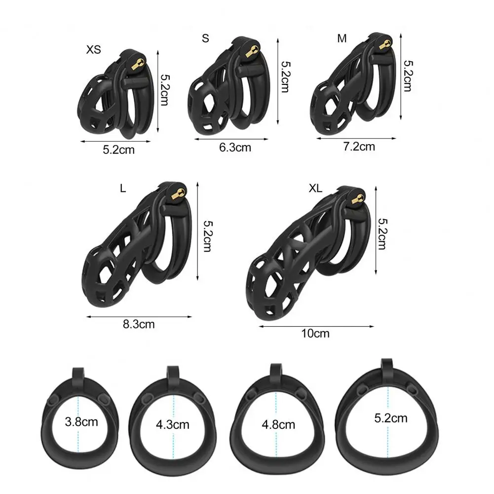 1 Set Male Penis Cage Smooth Surface Male Chastity Device	Resin Penis Chastity Cage with 4 Penis Rings Set Home Male Cock Cage