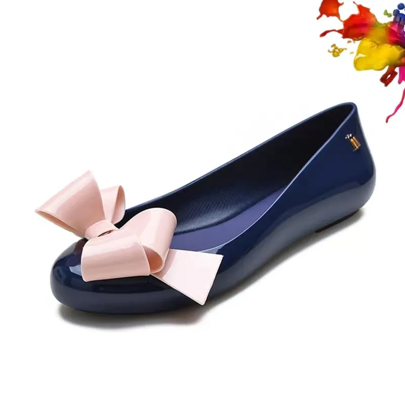 Mini Melissa Spring Autumn Women's Fish Mouth Shoes Ladies Fashion Bow Single Shoes Adult Girls Elevated Jelly Beach Sandals