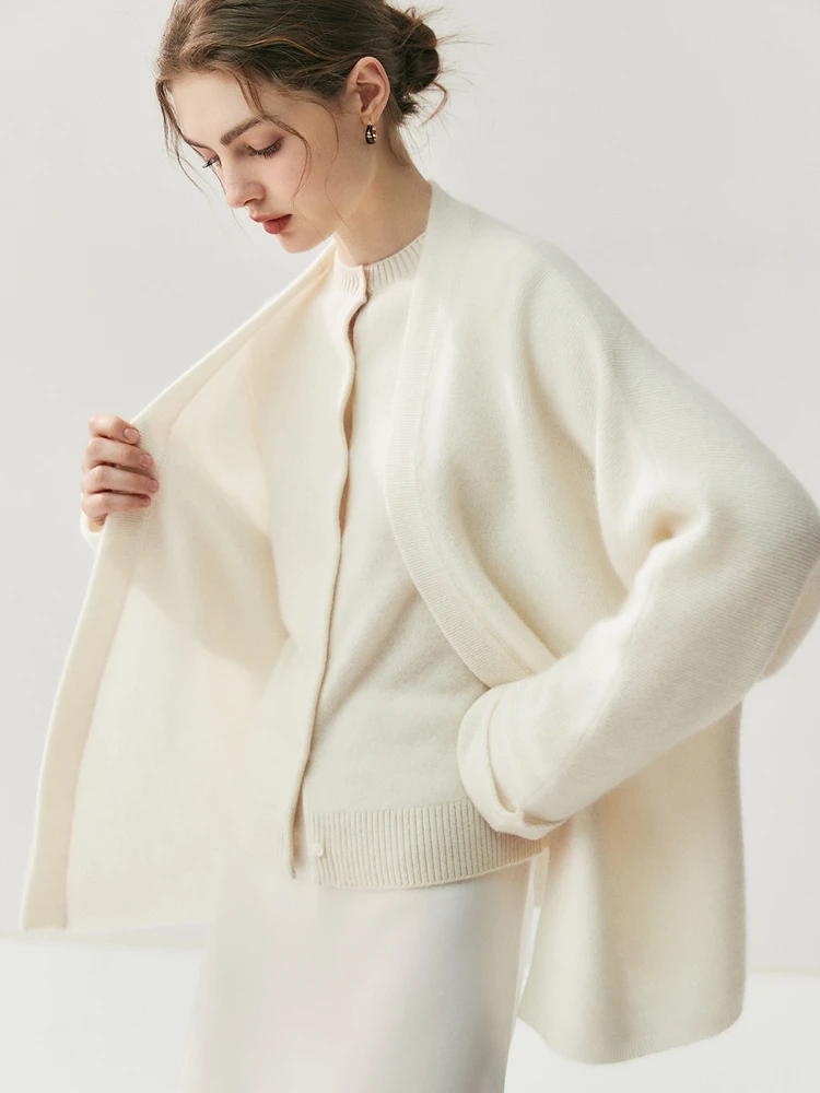 CHICUU Women's Cashmere Cardigan Coat Open Stitch 100% Cashmere Sweater Autumn Winter High Quality Casual Simple Style Knitwear