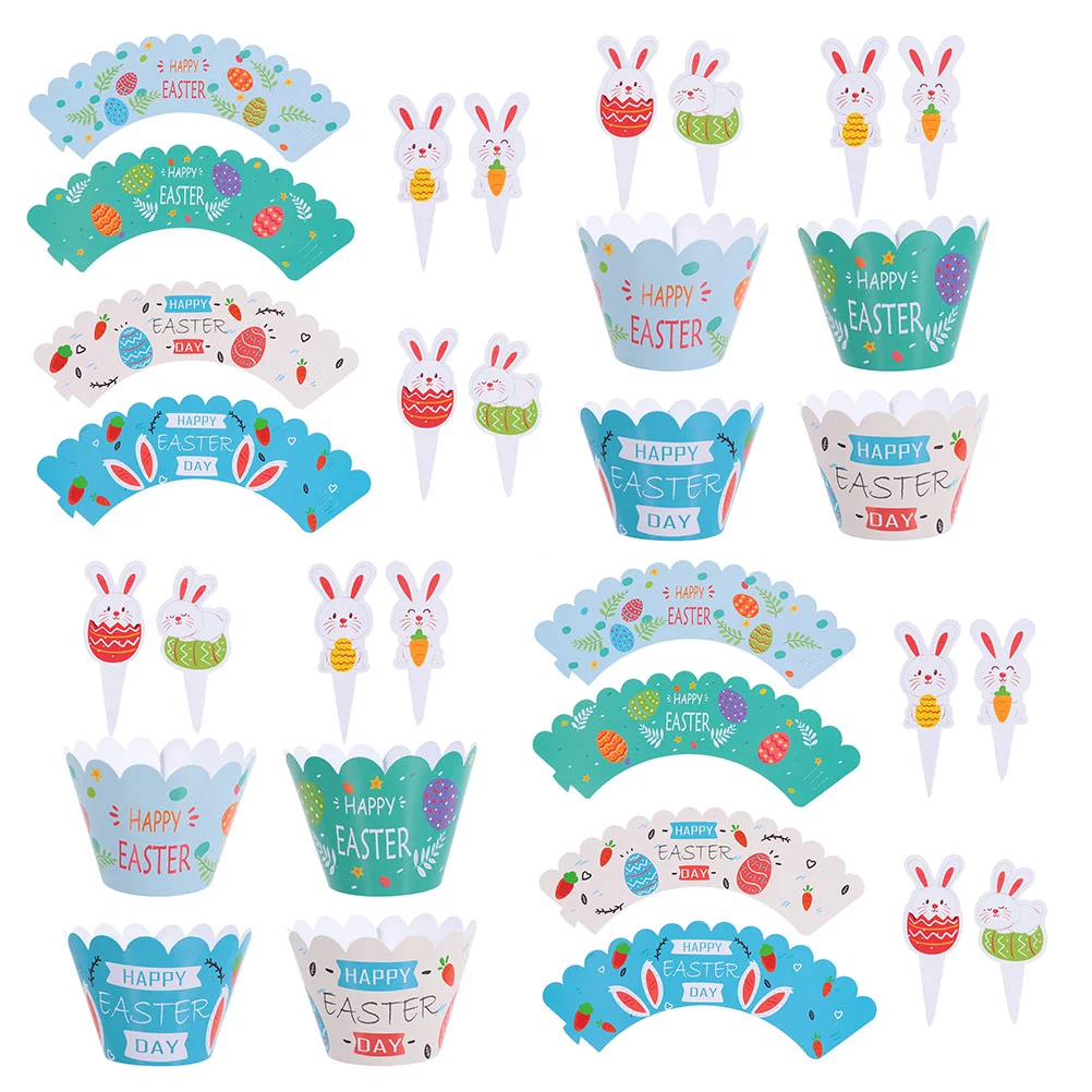 

3 Sets Cake Surrounding Cards Cup Dessert Pick Party Decoration Paper Cups Decorate Wrapper Bunny Theme Cupcake Easter